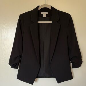 H&M Black Gathered Sleeve Blazer